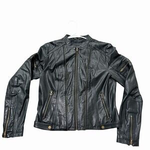 Black Rivet Women's Genuine Leather Moto Jacket Black Size Medium Zip